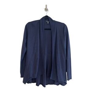 Eileen Fisher Italian Yarn Peplum Open Front Cardigan Sweater Navy Size XS